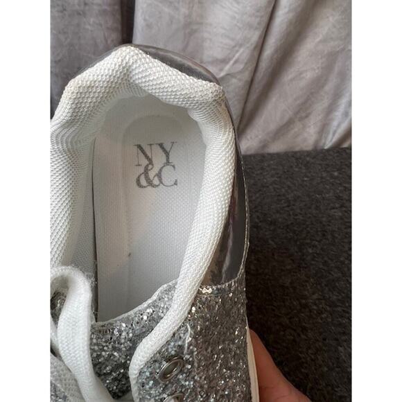 New York And Company Raphaela Silver Glittery Platform Sneakers Size 8.5 - Picture 7 of 10